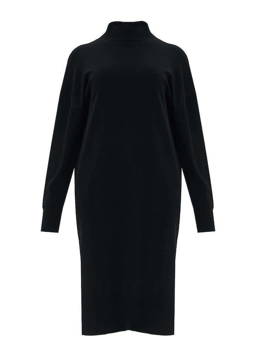 Midi Black Knitted Turtleneck Dress