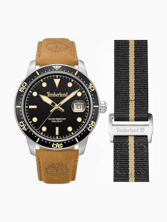 Ανδρικό Ρολόι 44mm Μπαταρίας με Δερμάτινο Λουράκι Ταμπά
