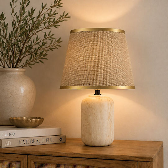 Ankor Ceramic Table Lamp with Beige Shade and Gold Base