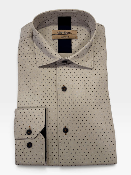 Dash&Dot Long Sleeve Slim Fit Beige Shirt