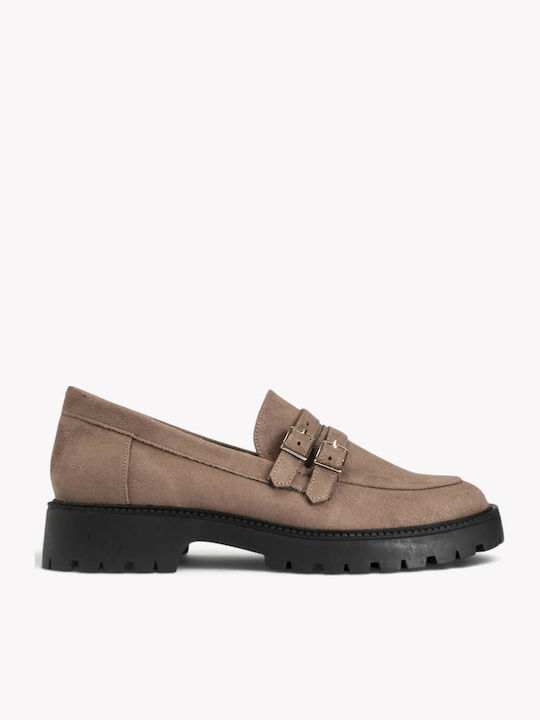 Μπεζ Loafers Διπλές Αγκράφες Chunky Σόλα