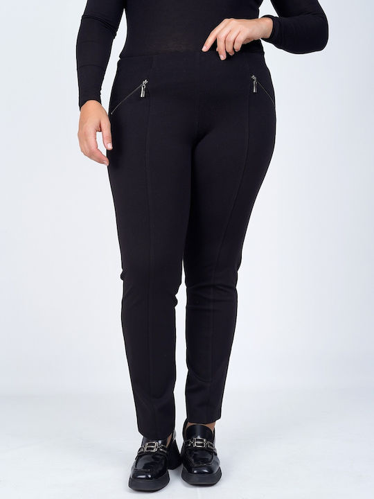 Pantaloni Dama Din Material Cu Elastic Negri