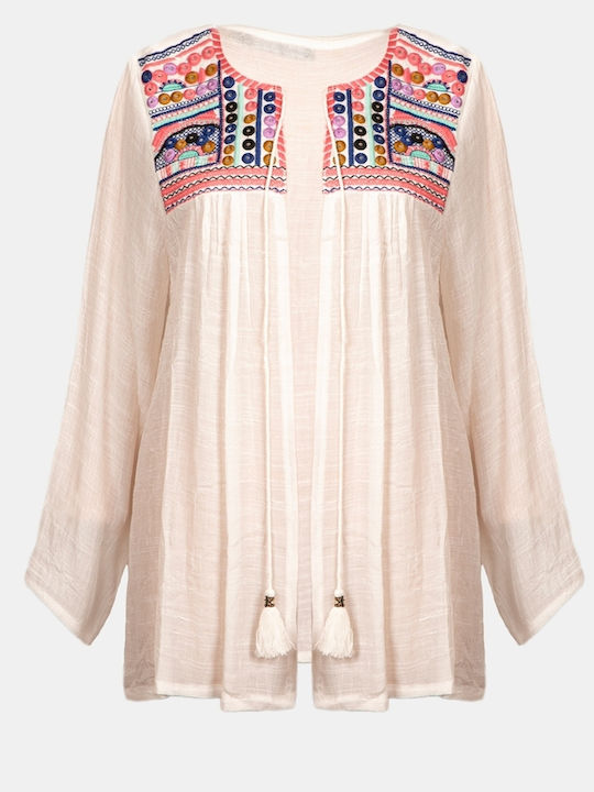Ethnische Strickjacke Langarm Größe L XL Weiß