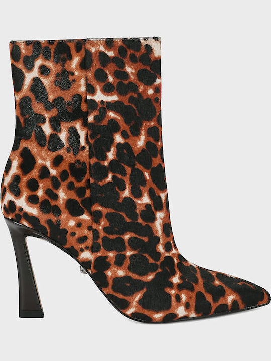 Leather Women's Ankle Boots with High Heel Camel