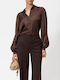Long Sleeve Women's Brown Checked Shirt