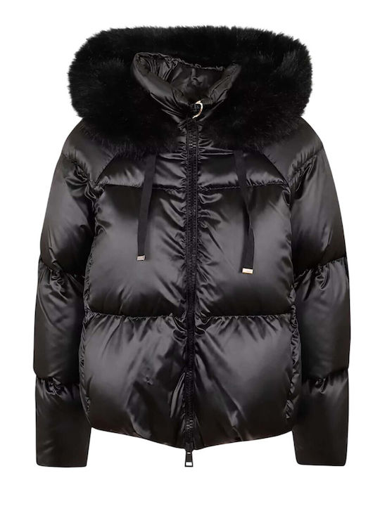 Gewebte Damen-Pufferjacke für den Winter Schwarz