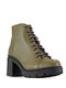 Leather Women's Ankle Boots Green