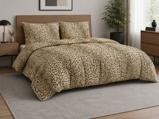 Lumora Leopard Set Cuvertură Matlasată King Size Galben 220x240cm 3 Bucăți