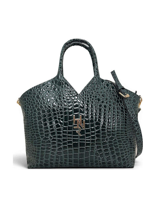 Women's Shoulder Tote Bag Croco Gloss Green