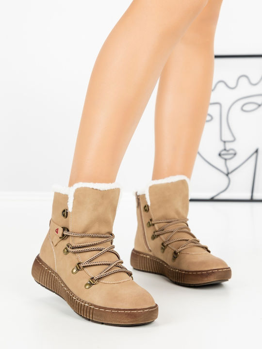 Kalapod Women's Ankle Boots with Platform Beige