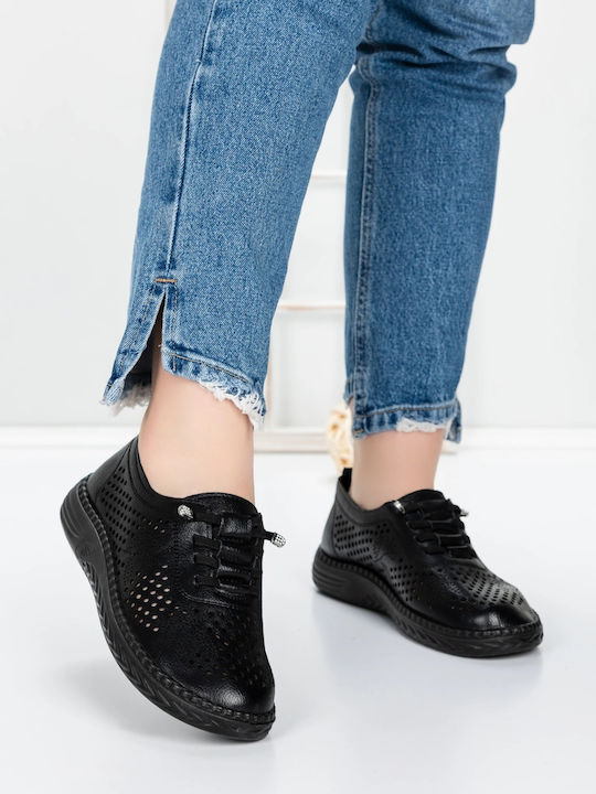 Δερμάτινα Γυναικεία Oxfords σε Μαύρο Χρώμα
