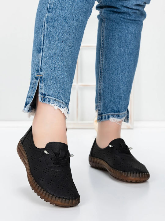 Δερμάτινα Γυναικεία Oxfords σε Μαύρο Χρώμα