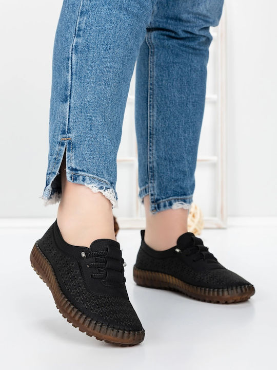 Δερμάτινα Γυναικεία Oxfords σε Μαύρο Χρώμα