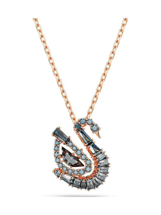 Swarovski Κολιέ από Ροζ Χρυσό 18Κ με Ζιργκόν Γκρι