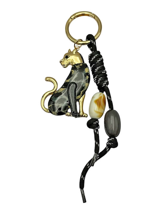 1492 Keychain Bag Charm Panther Gold Details Savil Black