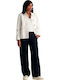 Women's Fabric Trousers with Elastic Waistband Dark Blue