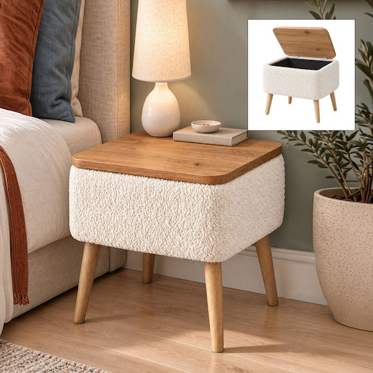 Nivo din Lemn cu Tapițerie din Material Textil Alb 45x35x45cm
