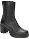 Leather Women's Ankle Boots with Medium Heel Black