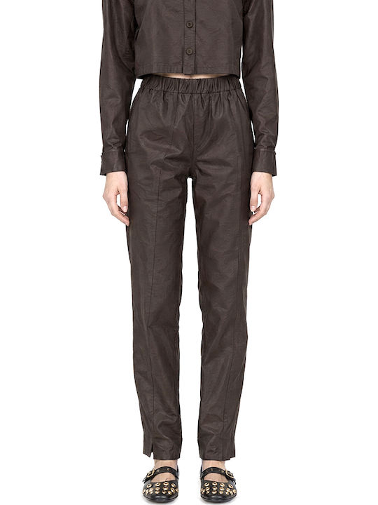 Moutaki Women's Leather Capri Trousers Brown
