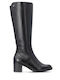 Leather Women's Boots with a Medium Heel Black