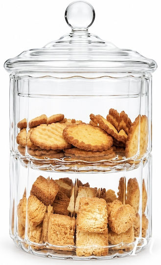 Elegant Transparent Glass Candy Dish Tiered 2 Compartments A Lid – Decorative Container Sweets Pralines