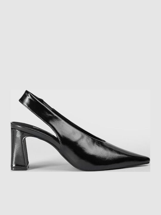 Pointed Toe Patent Leather Heels Black