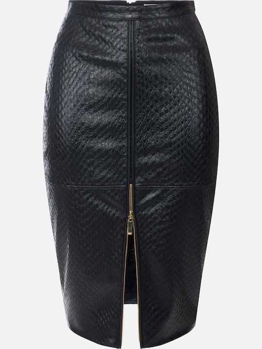 Elisabetta Franchi Fustă Midi din Piele Neagră