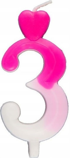 Herzkerze Nummer 3 Rosa-Weiß 6,5 cm