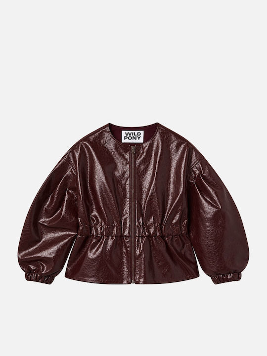 Wild Pony Lange Damen-Winterjacke Aus Leder Burgundy