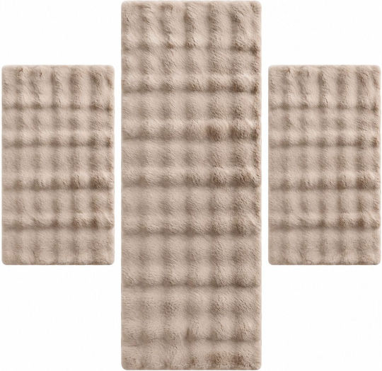 Rabbit Bubble Modern Camel Bedroom Rug Set 3 Pieces