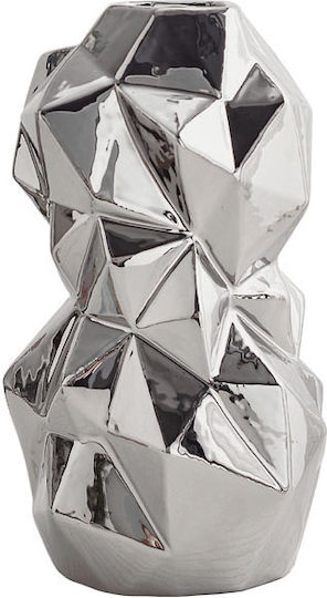 Marhome Decorative Vase Ceramic Prismatic Abstract Silver 17x16xH30.5cm
