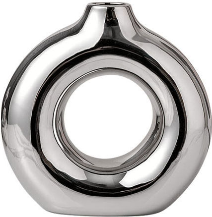 Marhome Decorative Ceramic Vase Circle With Hole Silver Φ20.5xH20.5cm