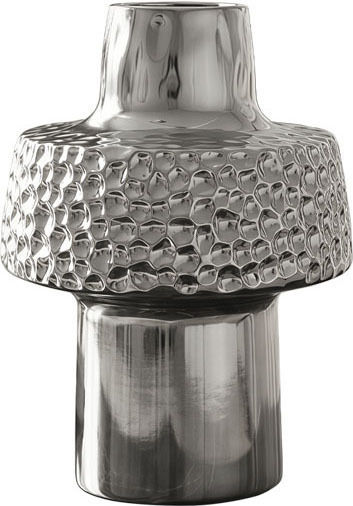 Marhome Decorative Ceramic Tapered Vase With Hammered Crown Silver 19x19xH25cm