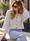 Short Women's Knitted Cardigan with Buttons Grey