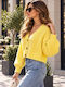 Short Women's Knitted Cardigan with Buttons Yellow