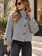 Oversized Damenmantel Aus Grauem Denim Mit Knöpfen