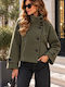 Oversized Damenmantel aus Jeansstoff in Khaki mit Knöpfen