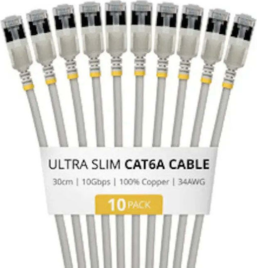 StarTech Flat U/UTP Cat.6a (Gigabit) Καλώδιο Δικτύου Ethernet 0.3m Γκρι 10τμχ