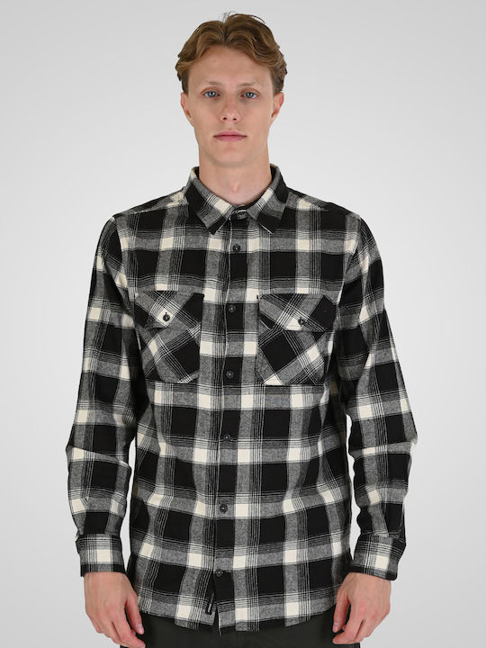 Rebase Long Sleeve Checked Flannel Shirt Brown-...