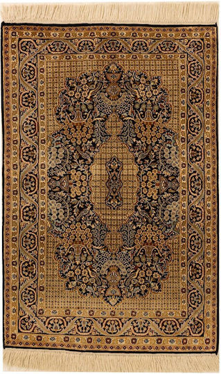 Handmade Rectangular Silk Beige Rug 65x98cm