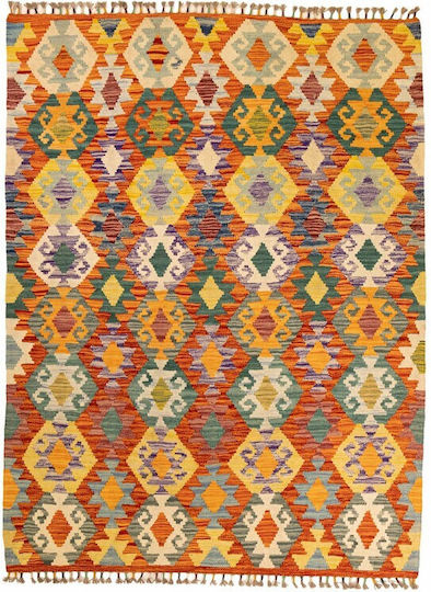 Kelim Handgefertigter Rechteckiger Mehrfarbiger Teppich 129x174 cm