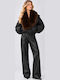 Crop Γυναικείο Puffer Μπουφάν για Χειμώνα Black