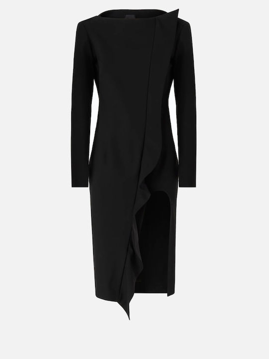 Pinko Midi Вечерна Рокля от Сатен с Гол Гръб и Цепка Black