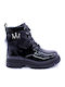 Schwarze Kinderstiefel aus Lackleder