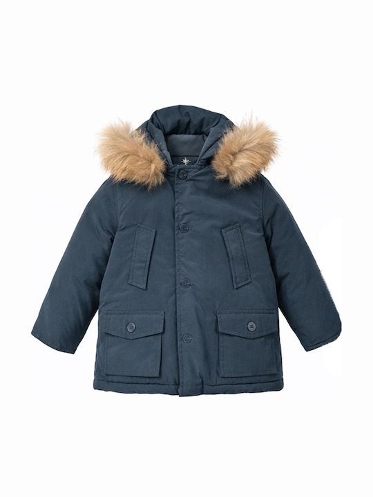 Kurzer Kinderparka mit Kapuze in Marineblau