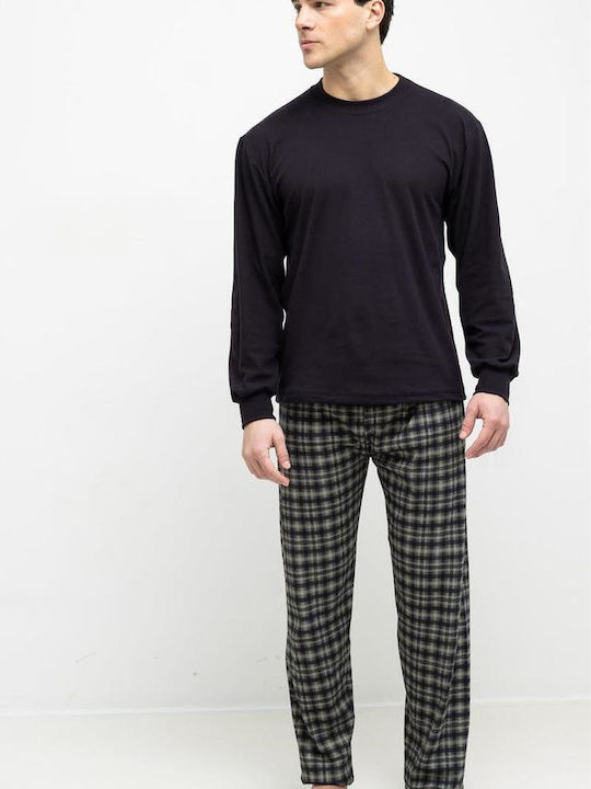 Odyssey Winter Checked Men's Cotton Pyjamas Black