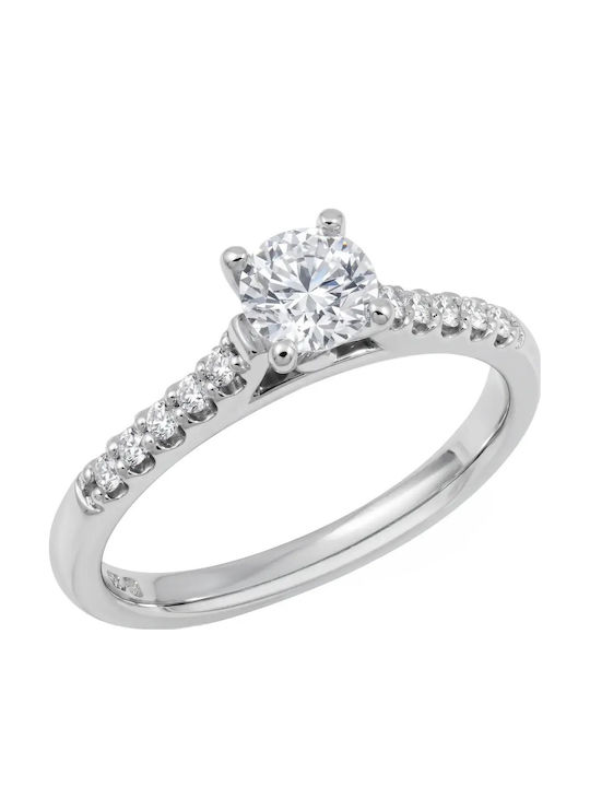 Solitärring aus 14-karätigem Weißgold mit synthetischem Diamanten Solitärring aus 14-karätigem Weißgold mit synthetischem Diamanten