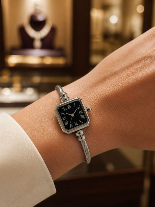 Women's Battery-Powered Watch with Silver Metal Bracelet