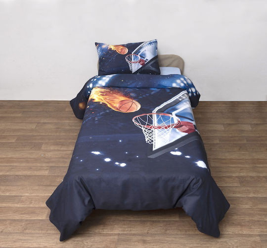 Viopros Комплект Единични Памучни Чаршафи с Ластик Баскетбол 100x200cm