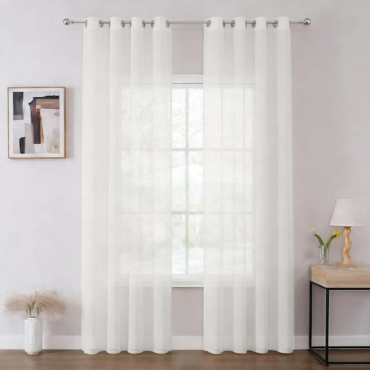 Joydeco Σετ Κουρτίνες με Τρουκς White 140x215εκ.